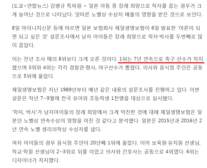 일본 남자 아이들이 7년 연속으로 희망한 직업 | 인스티즈