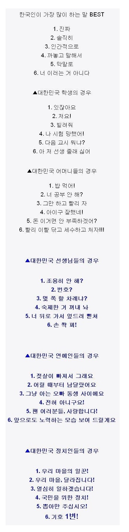 한국인이 가장 많이 하는 말 BEST | 인스티즈